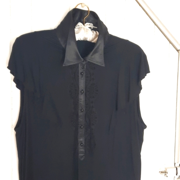 BIANCA NYGÅRD Black, Satin Collared, Half Button Down, Cap/Bat Wing Slee… - Picture 6 of 11